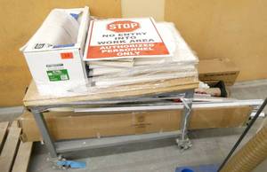 Work table on wheels with contents