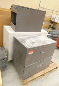 Group of 6 file cabinets and keyboardmonitor riser