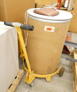 Barrel lift cart and empty cardboard barrel