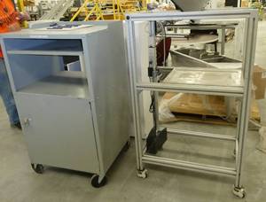 Two rolling metal shelfcabinets