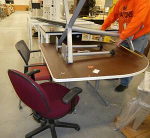2 office chairs, U shaped table 54x54 dismantled, and a rectangular table underneath 30x44