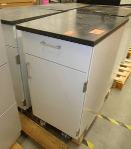 Two heavy steel rolling cabinets 19x24x34 see Description