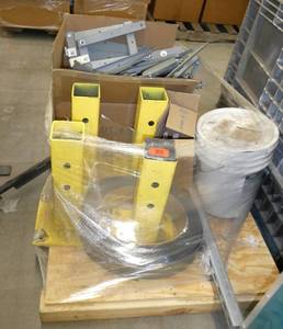 Pallet with Four safety rail posts and other misc items