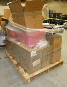 Pallet of misc parts, prototype stuff, some camera things, some filament