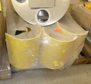 Safety rail - rounded corner pallet racking end protectors and a plastics hopper