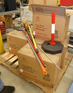 6 full cases of 6 traffic poles with stand and some brooms