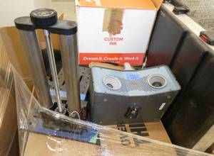 Pallet of tech items including 2 calibration boards and a Thorlabs stage