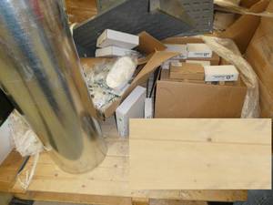 Pallet full with 2 parts bin hangers, security card mullion readers, wallmounts, anchors, duct etc