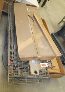 Group of wire shelving and 4 new boxes of posts and new box of two 48x18 shelves