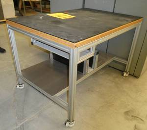Rolling table made from 80-20, leveling feet, 52x36x34