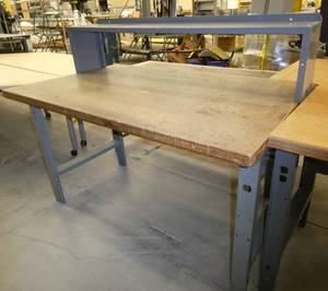 60x36 Workbench with wood top and steel legs, adjustable height with a top shelf