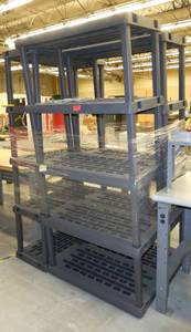 Three plastic storage shelves 36x17x75