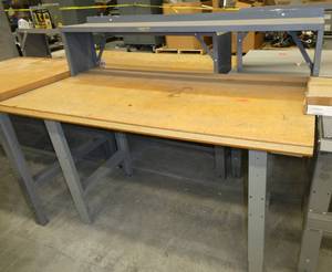 60x30 Workbench with wood top and steel legs, adjustable height, top shelf