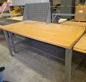 72x36 Workbench with wood top and steel legs, adjustable height and a parts bin hanger