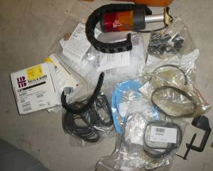 Lot of misc machine belts, clamp, Bimba cylinder, light, GoNo-Go