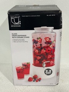 Glass Drink Dispenser with Ceramic Stand