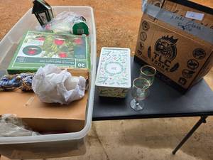 Set of Christmas Stemmed Glasses & Misc