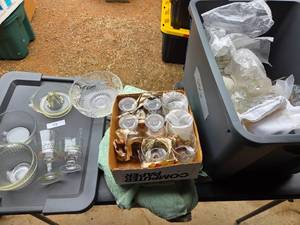 Lot of Glass Ware Pyrex Bowls, Christmas Glasses & Misc