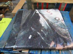 21 x 32 9 oz. Black Vinyl Tarp w Advertisement  Reused Billboard  9 mil Lightweight Duty - A Grade