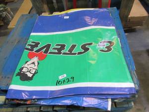 10 x 29 9 oz. Black Vinyl Tarp w Advertisement  Reused Billboard  9 mil Lightweight Duty - A Grade