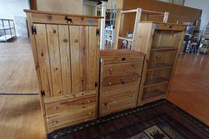 Rustic Knotty Pine Armoire, Dresser and Shelf