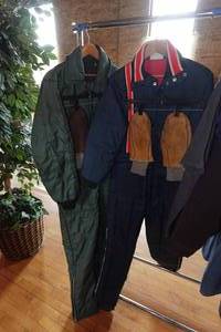 2 Vintage Snow Suits and Leather Gloves