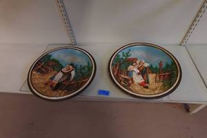 2 Vintage Johann Maresch Musterschutz Chalkware Wall Plaques
