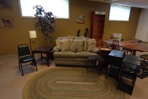 Assorted Furniture - Couch, Cast Iron Table, File Cabinet