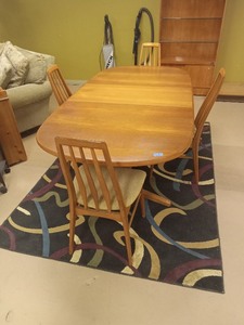 MCM Teak Wood Dining Table and Chairs - 2 Removable Leaves