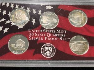 2005 US MINT 50 STATE QUARTERS SILVER PROOF SET