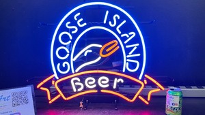 Goose Island Beer with neon goose head, neon sign