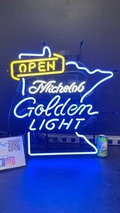 Michelob Golden Light  Open neon with MN state border, NIB