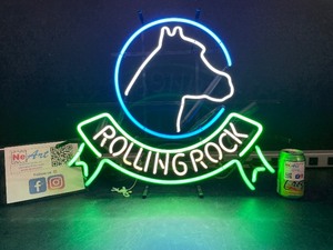 Rolling Rock Extra Pale Ale with neon horse head