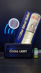 Coors Light Silver Bullet w neon baseball on 3D molded plastic background