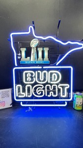 Bud Light Super Bowl LII, with MN state border, small, neon sign
