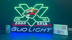 MN Wild hockey 15th anniversary neon, 2000-2015, Bud Light beer NIB