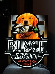 Busch Light LED sign with Golden Retriever and mallard duck