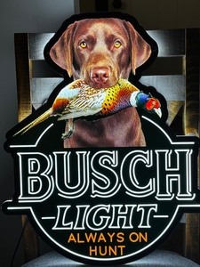 Busch Light LED sign with Chocolate Lab and pheasant