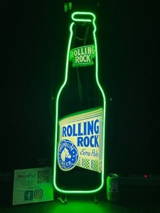 Rolling Rock bottle, neon sign