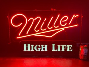 Miller High Life, double-stroke neon sign with backlit panel