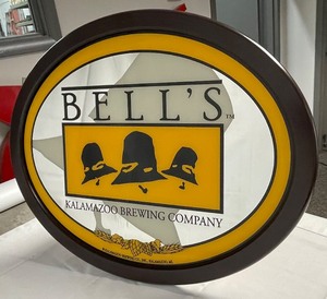 Bells Brewing Co., oval mirror with wood frame, NOS