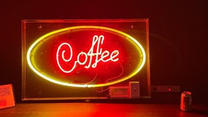 Coffee neon on aluminum panel
