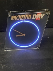 Michelob Dry neon clock, neon lights up as seconds pass