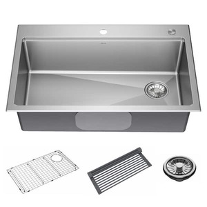 DELTA Emery 33 in. Drop-InUndermount Single Bowl 18 Gauge Stainless Steel Kitchen Workstation Sink with Accessories