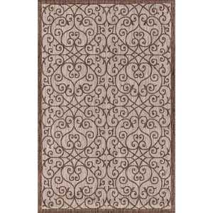 Madrid Vintage Filigree Textured Weave TaupeEspresso 9 ft. x 12 ft. IndoorOutdoor Area Rug
