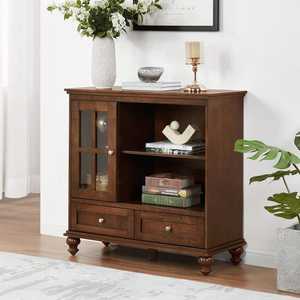 Tahoe Highboy Walnut TV Stand Fits TVs up to 40 in. with Storage Cabinet and Shelves
