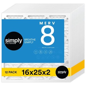 Simply 16 in. x 25 in. x 2 in. MERV 8 MPR 600 Pleated Furnace Air Filter (12-Pack)