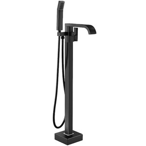 AKLFGN Waterfall Single-Handle Floor Mount Freestanding Tub Faucet Bathtub Filler with Hand Shower in. Matte Black