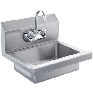 VEVOR 17 in. x 15 in. Commercial Hand Sink with Faucet Stainless Steel Sink 1 Compartment Small Hand Washing Sink