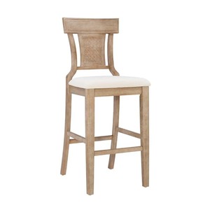 Linon Home Decor Maxwell 30 in. Rustic Brown Washed High Back Wood Counter Stool with Fabric Seat - set of 3